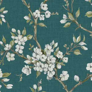 Boutique Eliza Teal Smooth Wallpaper Sample