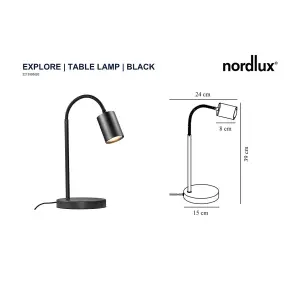 Nordlux Explore Indoor Bedroom Living Dining Office Table Lamp in Black