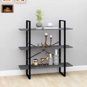 Berkfield 3-Tier Book Cabinet Grey 100x30x105 cm Solid Pine Wood