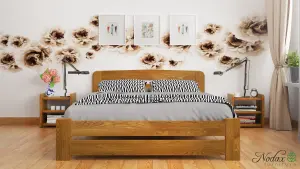 Nodax SINGLE Bed Frame, F1, Solid Pine Wood, Easy Assembly, Sturdy Slats & Extra Support Legs, 3ft (90x190 cm), OAK Finish