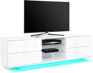 Centurion Supports Avitus High Gloss White with 4-White Drawers up to 65" LED/OLED/LCD TV Cabinet with LED Lights