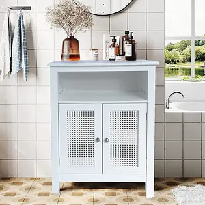 Vera Faux Rattan 2-Door Storage Cabinet,White