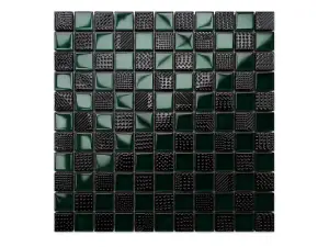 Glass mosaic on mesh for bathroom or kitchen 300mm x 300mm - Green Dama