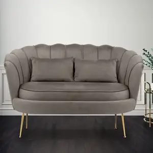 2 Seater Loveseat Small Sofa in Light Grey Velvet