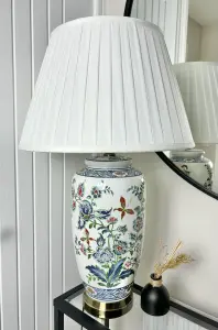 Floral Ceramic Table Lamp with Pleated Shade