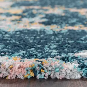 Blue Ochre Bold Distressed Abstract Shaggy Living Area Rug 160x230cm