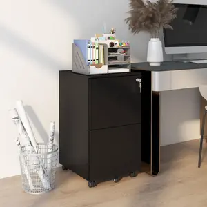 37cm Wide 2 -Drawer Mobile Steel File Cabinet Black