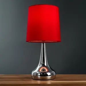 Chasse Metal Table Lamp (Set of 2) Chrome Base / Red Shade / Included