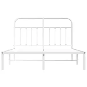 Berkfield Metal Bed Frame with Headboard White 135x190 cm