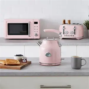 Dunelm Retro Digital 20L 800W Microwave, Pink, Mid Century, Metal