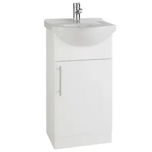 Bathroom 450mm Vanity Unit with Basin - Gloss White - (Impact) - Brassware Not Included