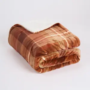 OHS Felix Flannel Check Fleece Throw - Rust