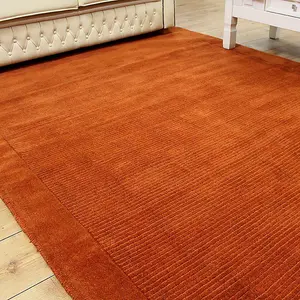 Terracotta Simple and Stylish Wool Plain Handmade Modern Rug for Living Room and Bedroom-68 X 240cm (Runner)