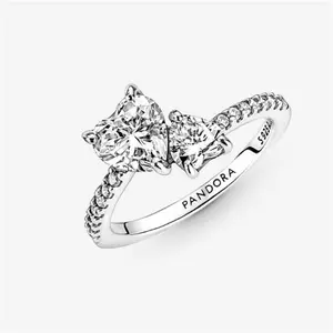 Pandora Double Heart Sparkling Ring - Sterling Silver / Cubic Zirconia - Sz. 60