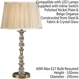 Diana Luxury 550mm Table Lamp Bright Nickel Beige Shade Traditional Bulb Holder