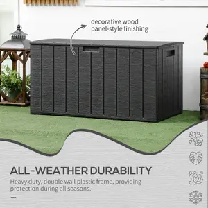 Outsunny 336 Litre Rolling Outdoor Garden Storage Box, Plastic Container, Black