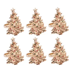 Set Of 6 Deluxe Gem Christmas Tree Napkin Rings Xmas Dinner Table Decoration Ring Buckle Festive Setting Serviette Holder