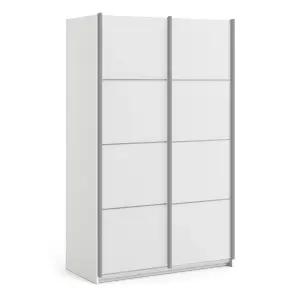 Verona Sliding Wardrobe 120cm in White with White Doors with 2 Shelves