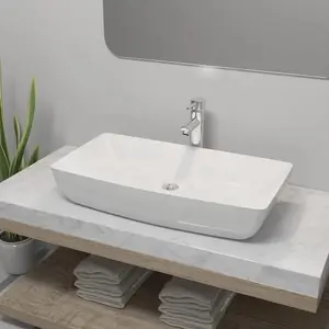 Berkfield Bathroom Basin with Mixer Tap Ceramic Rectangular White