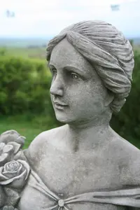 Large Conservatory Female Statue with Rose Bouquet on a Plinth