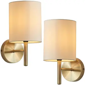 2 PACK Dimmable LED Wall Light Antique Brass & Cream Shade Modern Lamp Lighting