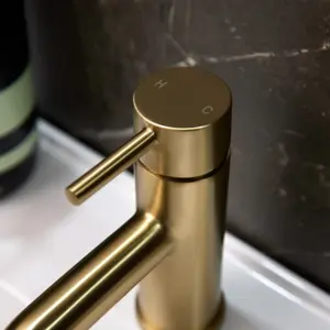 Flode Kumla Mono Basin Mixer Tap - Brushed Brass