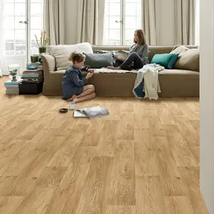 Dark Beige Wood Effect Anti-Slip Vinyl Flooring For Living Room, Hallways, Kitchen, 2.3mm Vinyl Sheet -1m(3'3") X 3m(9'9")-3m²