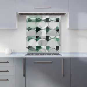 Geometric Grey Green Premium Glass Kitchen Splashback W700mm x H650mm