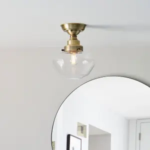 Luminosa Finale Semi Flush Ceiling Light Antique Brass Plate & Clear Glass