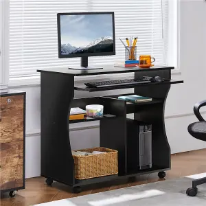 Yaheetech Black Wood Computer Desk with Wheels