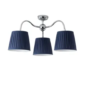 Lily Pleated Fabric & metal Navy 3 Lamp LED Ceiling light