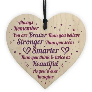 Red Ocean Braver Stronger Beautiful Quote Friendship Gift Handmade Wooden Hanging Heart Sign Gift For Best Friend