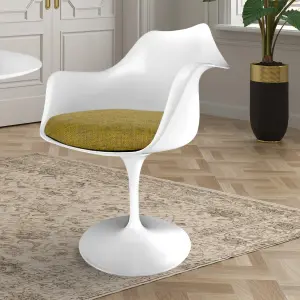 White Tulip Armchair with Green Textured Cushion