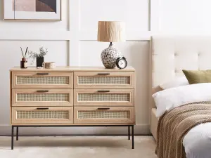 Rattan 6 Drawer Chest Light Wood PASCO