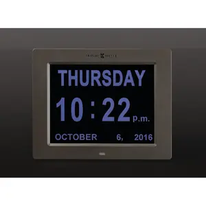 Modern & Contemporary Digital Metal Electric Alarm Tabletop Clock in Satin Silver/Black