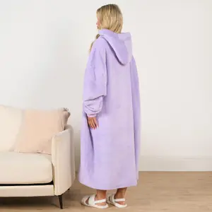 Sienna Long Hoodie Blanket Soft Sherpa Fleece Oversized Sweatshirt - Lilac