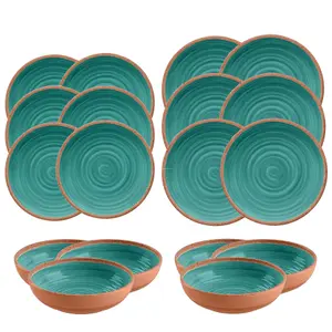 Purely Home Rustic Swirl Turquoise Melamine 18 Piece Outdoor Dinnerware Set of 6