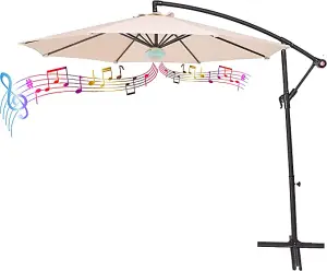 3m Cream  Outdoor Cantilever Banana Garden Parasol with Bluetooth Speaker and LED Lights