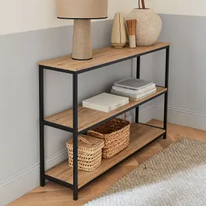 sweeek. 3-level industrial bookcase with wood and metal effect Loft Black 120x30x80 cm