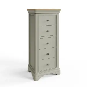 Large 5 Drawer Chest Of Drawers Solid Oak Sage Green Painted Finish Ready Assembled