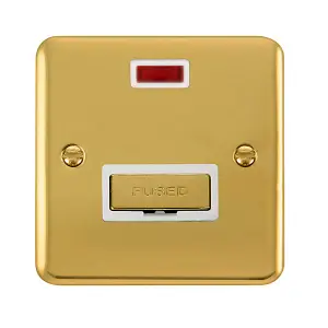 Curved Polished Brass 13A Fused Ingot Connection Unit With Neon - White Trim - SE Home