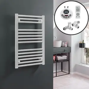 Bray Dual Fuel Thermostatic Electric Heated Towel Rail With Timer, Straight, White - W500 x H800 mm