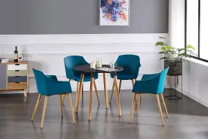 Eden Round Dining Set with a Black Dining Table and 4 Blue Dining Chairs