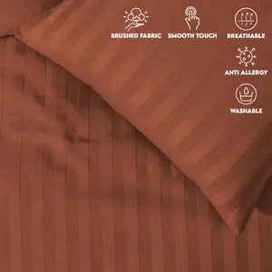 Renze Microfiber 250 TC Reversible Stripe Duvet Cover Set with Pillowcases Rust / Double Duvet Cover + 2 Standard  Pillowcases