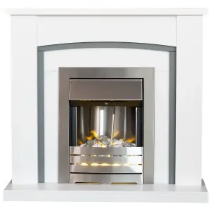 Adam Chilton Fireplace in Pure White & Grey with Helios Electric Fire in Brushed Steel, 39 Inch