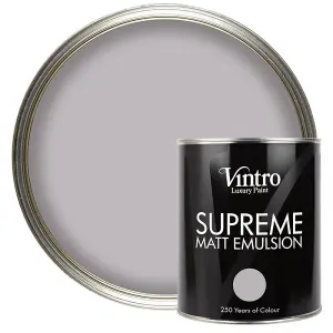 Vintro Luxury Matt Emulsion Grey/Lilac Smooth Chalky Finish, Multi Surface Paint - Walls, Ceilings, Wood, Metal - 1L (Paloma)