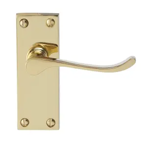 Colours Toen Polished Brass effect Aluminium Scroll Latch Door handle with Hinges (L)99mm (D)58mm, Pack of 3