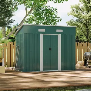 8ft. W x 4ft. D Metal Pent Garden Shed Green