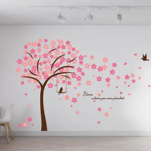 Walplus Cherry Blossom Tree Decal Decoration Home Wall Stickers Mural 310Cm X 180Cm Kids Sticker PVC Brown,Pink