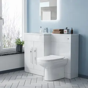 Nes Home 1100mm Left Hand Basin White Vanity Cabinet and WC BTW Toilet Aubery